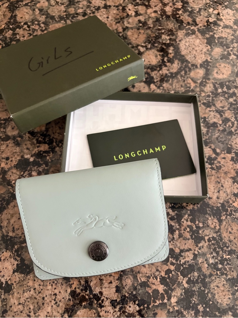 Longchamp Le Pliage Xtra Leather Sage Mint Green Card Holder Wallet